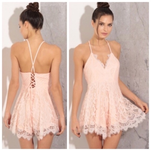 Blush Lace Tie Back Romper - Picture 2 of 6